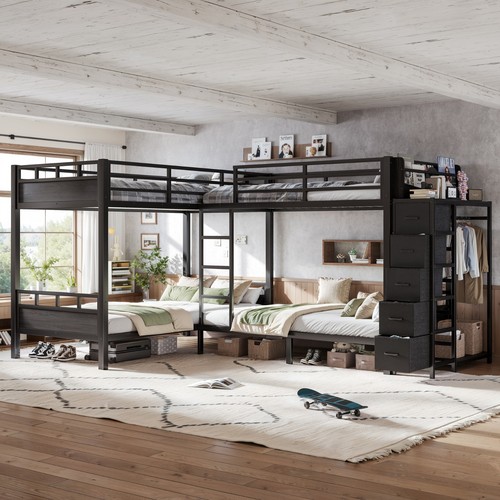 Quad twin metal bunk - quad, bed